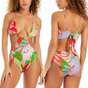 🆕 SANCTUARY Women's Summer Palms Cutout One-Piece Swimsuit